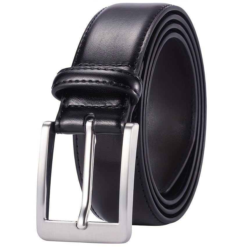 Cinturón de vestir de cuero genuino para hombre, estilo casual, con hebilla de acero inoxidable para negocios y trabajo.