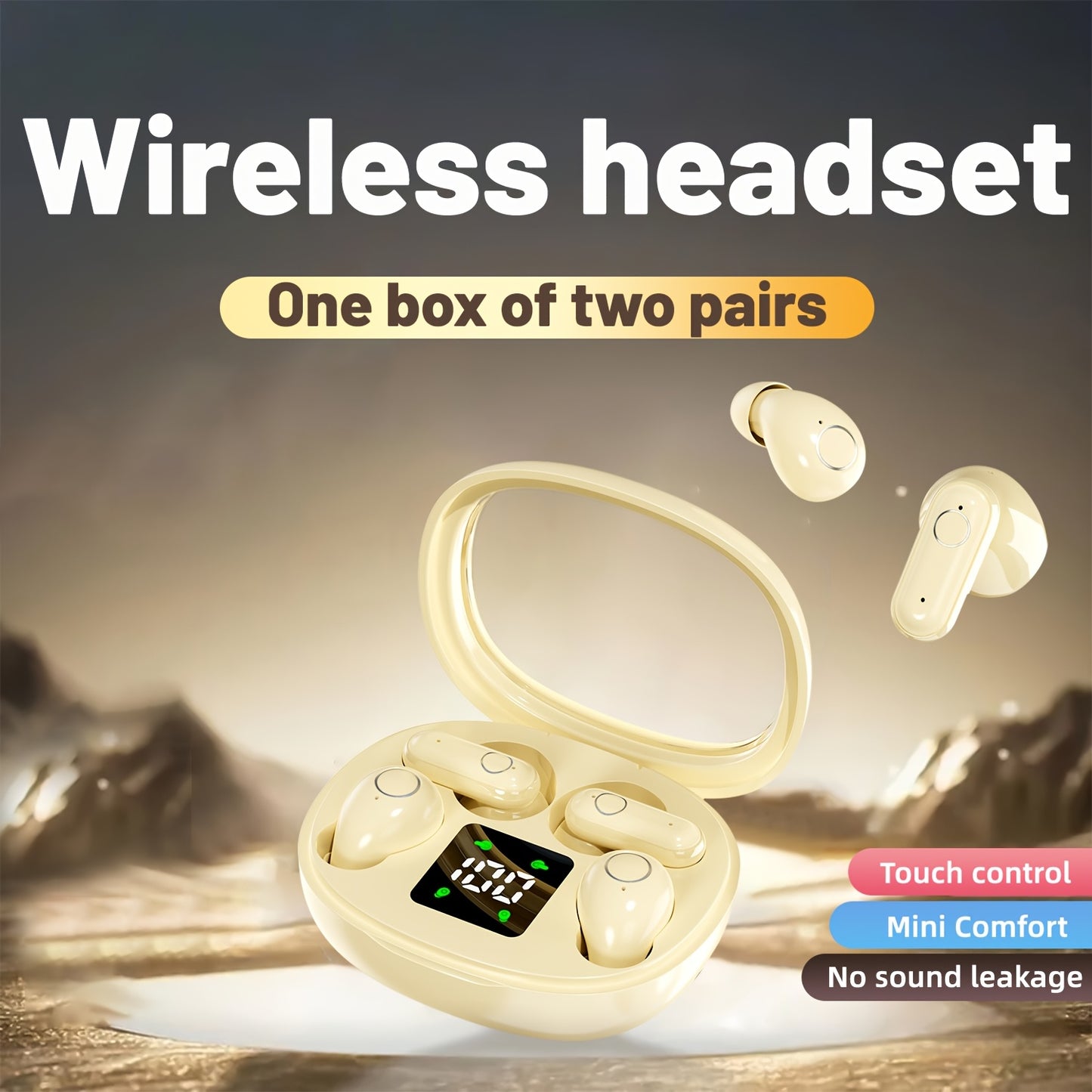 Auriculares inalámbricos deportivos ultracompactos con mango corto, estéreo de graves Hi-Fi, calidad de sonido dual 5.4, reducción de ruido cómoda, pantalla digital de alta definición con micrófono, tiempo de espera ult