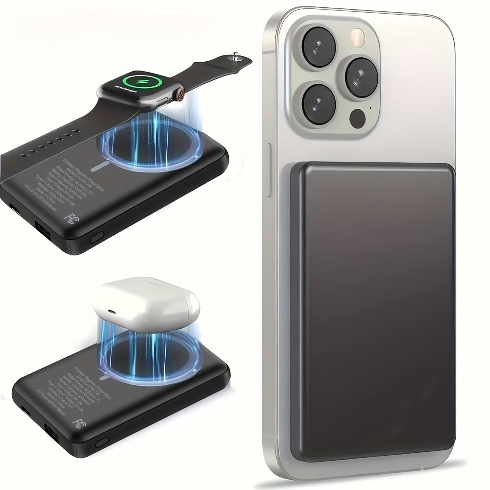 Mini banco de energía de carga inalámbrica magnética, batería portátil de 5000 mAh con entrada y salida USB-C, compatible con iPhone 15/16, Android, Samsung y otros dispositivos. Cargador portátil, cargador magnético p