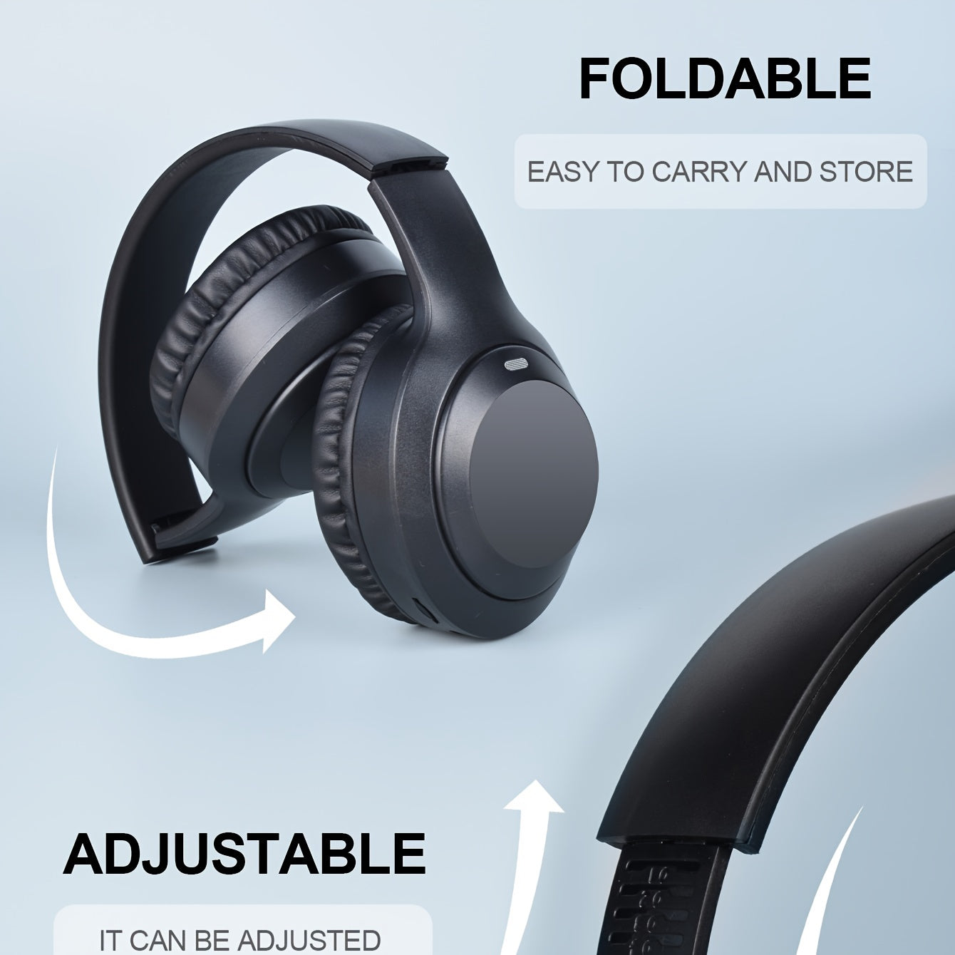 Auriculares inalámbricos con cancelación de ruido y micrófono, plegables y ligeros, con graves profundos y alta fidelidad, ideales para viajes y trabajo.