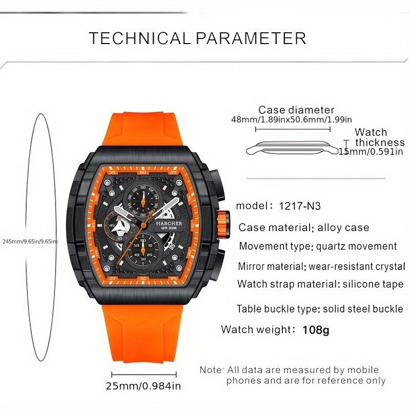 Reloj de vestir de cuarzo para hombre. Reloj de pulsera de vestir con movimiento de cuarzo de alta precisión para hombre. Diseño multifuncional. Correa de silicona.