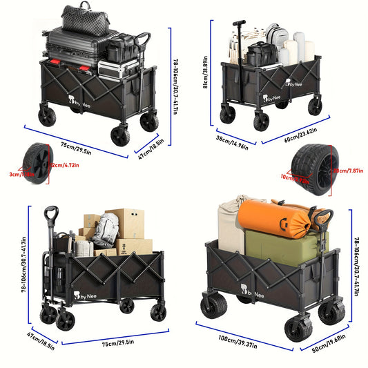 Carrito de camping de gran capacidad de 330 a 650 libras, carrito de mano plegable todoterreno, vehículo portátil multifuncional para camping, jardinería y compras en la playa, estante de almacenamiento de herramientas de