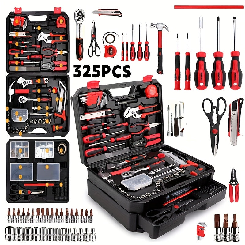Kit de herramientas automotrices profesionales de 325/53/46 piezas - Juegos de herramientas premium para el mantenimiento de autos, motos y bicicletas - Solución compacta, portátil y todo en uno con llave de trinquete, jueg