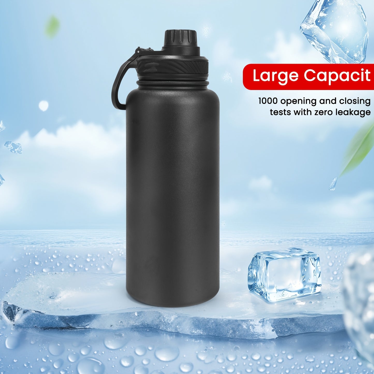 Botella de agua aislada de color sólido de 940 ml, botella deportiva al vacío de gran capacidad de 940 ml con vaso portátil de acero inoxidable a prueba de fugas, para acampar al aire libre, senderismo y conducción.