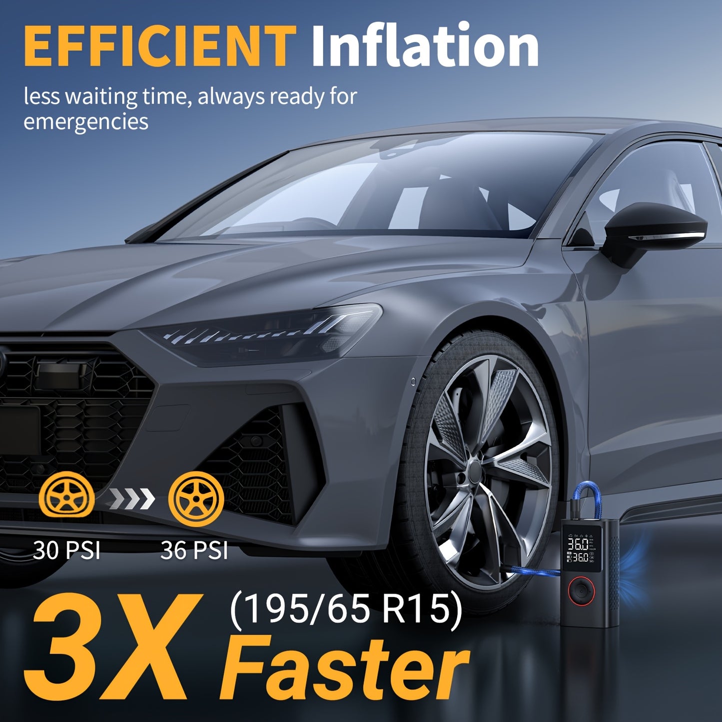 Inflador de neumáticos inalámbrico: compresor de aire inalámbrico con indicador digital y luz LED, recargable por USB, inflado dos veces más rápido para SUV, coches, bicicletas, motocicletas, equipos deportivos y balones