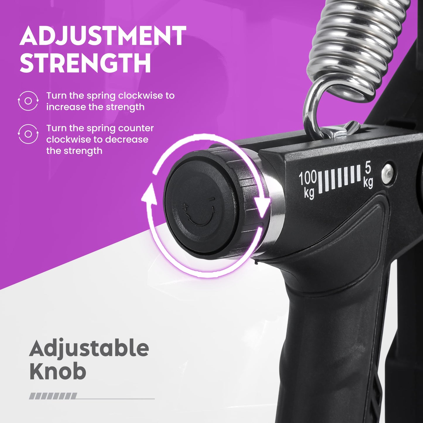 Fortalecedor de agarre manual, paquete de 1, resistencia ajustable de 10 a 100 kg (22-220 lb), ejercitador de antebrazo, entrenador de fuerza de agarre para el desarrollo muscular y la recuperación de lesiones, manos aeróbicas