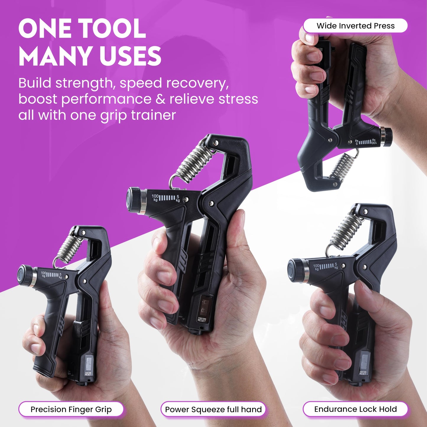Fortalecedor de agarre manual, paquete de 1, resistencia ajustable de 10 a 100 kg (22-220 lb), ejercitador de antebrazo, entrenador de fuerza de agarre para el desarrollo muscular y la recuperación de lesiones, manos aeróbicas