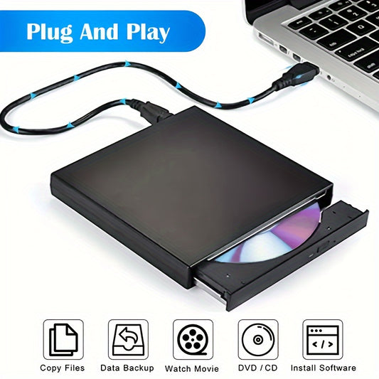 Unidad externa de CD y DVD, USB 2.0, delgada, portátil, grabadora de CD-RW, reproductor de DVD-RW para ordenador portátil, PC de escritorio
