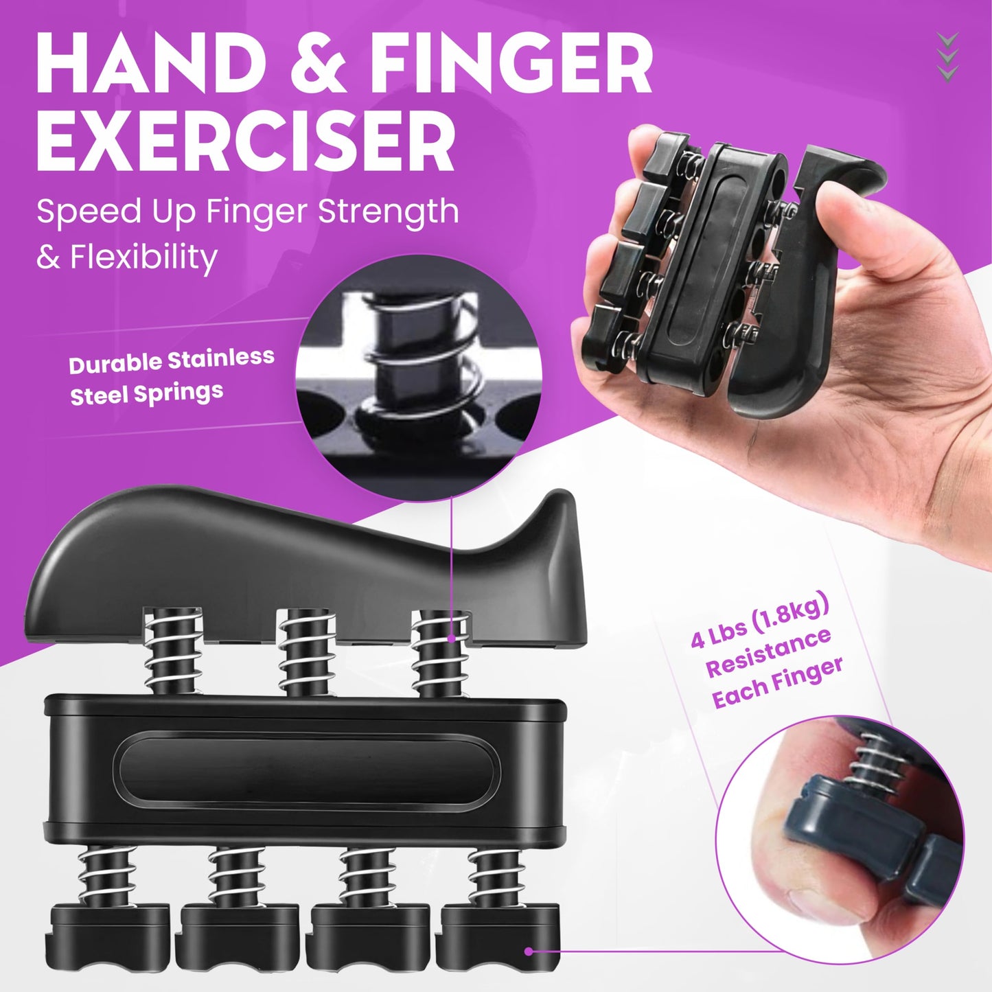 Fortalecedor de agarre manual, paquete de 7 unidades, resistencia ajustable de 10 a 100 kg (22-220 lb), ejercitador de antebrazo, entrenador de fuerza de agarre para el desarrollo muscular y la recuperación de lesiones, manos aeróbicas (paquete de 7).