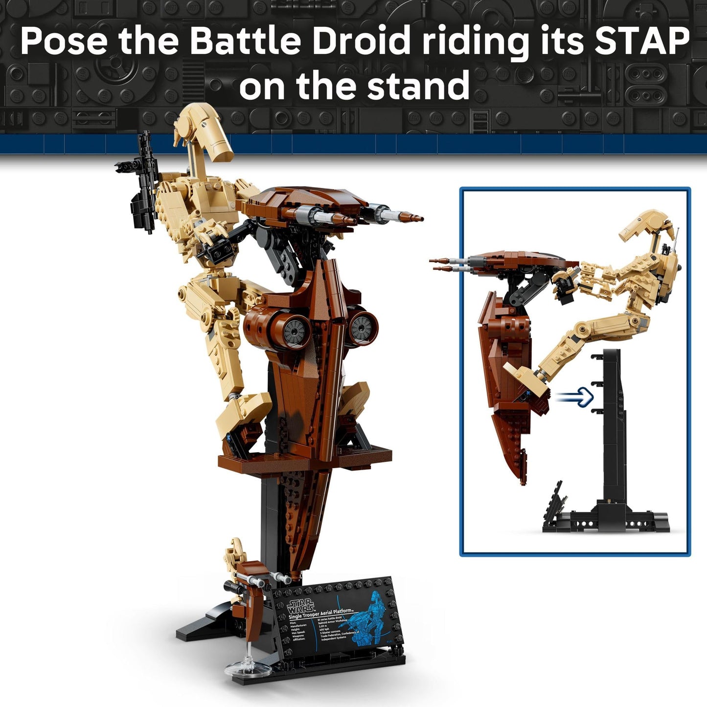 LEGO Star Wars: La Amenaza Fantasma - Droide de Batalla con STAP - Juguete de construcción y aprendizaje para niños y niñas a partir de 12 años - Kit de juguete y modelo de Star Wars - Regalo de Navidad - 75428