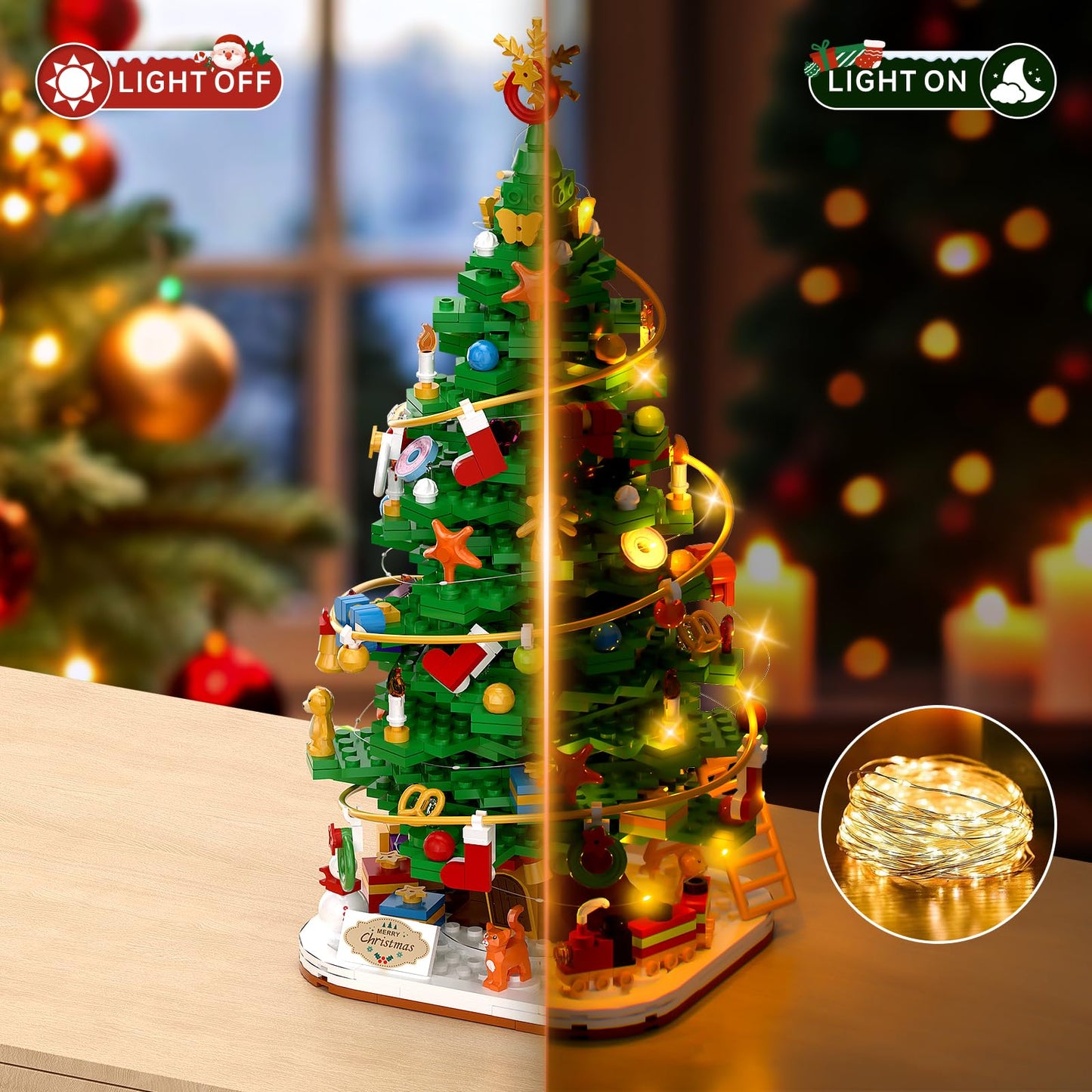 Set de construcción de árbol de Navidad con kit de luces, juguete de construcción compatible con sets navideños, decoración navideña para niños de 8 a 14 años, regalo ideal para niños, niñas y adultos (661 piezas).