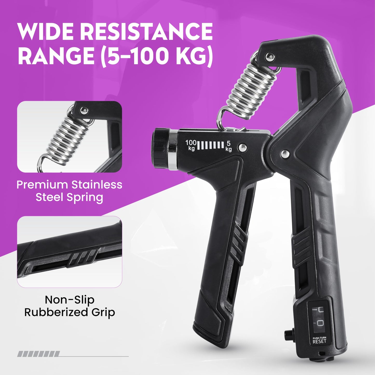 Fortalecedor de agarre manual, paquete de 1, resistencia ajustable de 10 a 100 kg (22-220 lb), ejercitador de antebrazo, entrenador de fuerza de agarre para el desarrollo muscular y la recuperación de lesiones, manos aeróbicas