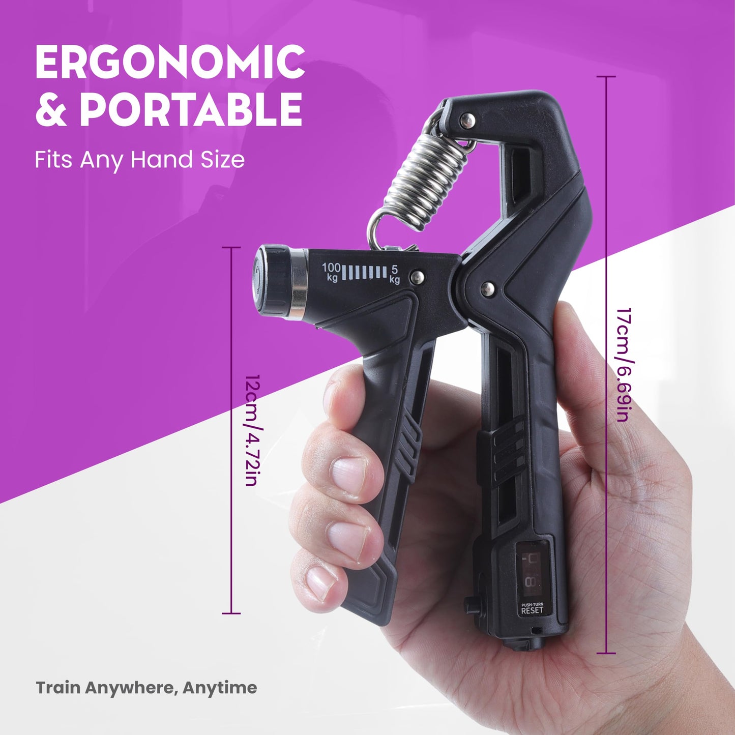 Fortalecedor de agarre manual, paquete de 1, resistencia ajustable de 10 a 100 kg (22-220 lb), ejercitador de antebrazo, entrenador de fuerza de agarre para el desarrollo muscular y la recuperación de lesiones, manos aeróbicas