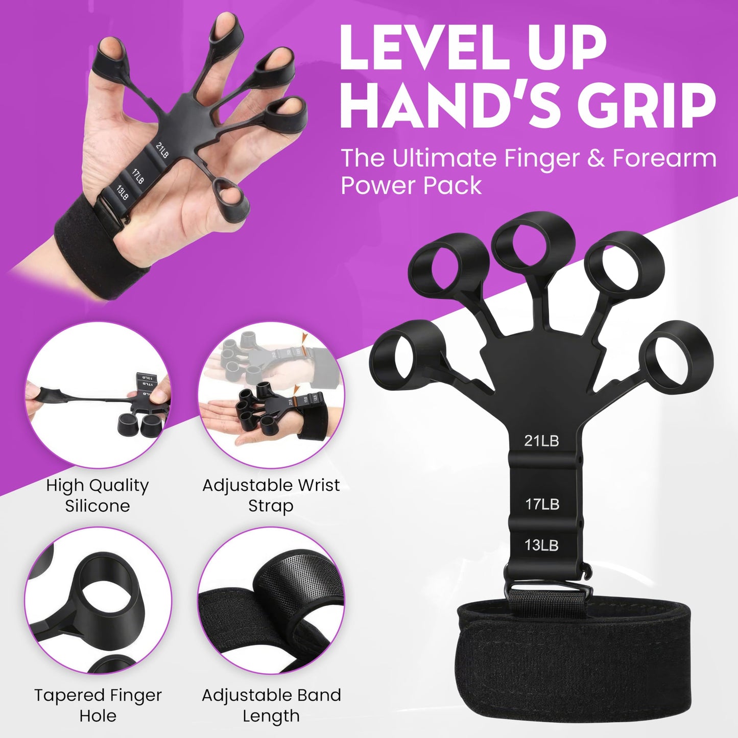 Fortalecedor de agarre manual, paquete de 7 unidades, resistencia ajustable de 10 a 100 kg (22-220 lb), ejercitador de antebrazo, entrenador de fuerza de agarre para el desarrollo muscular y la recuperación de lesiones, manos aeróbicas (paquete de 7).
