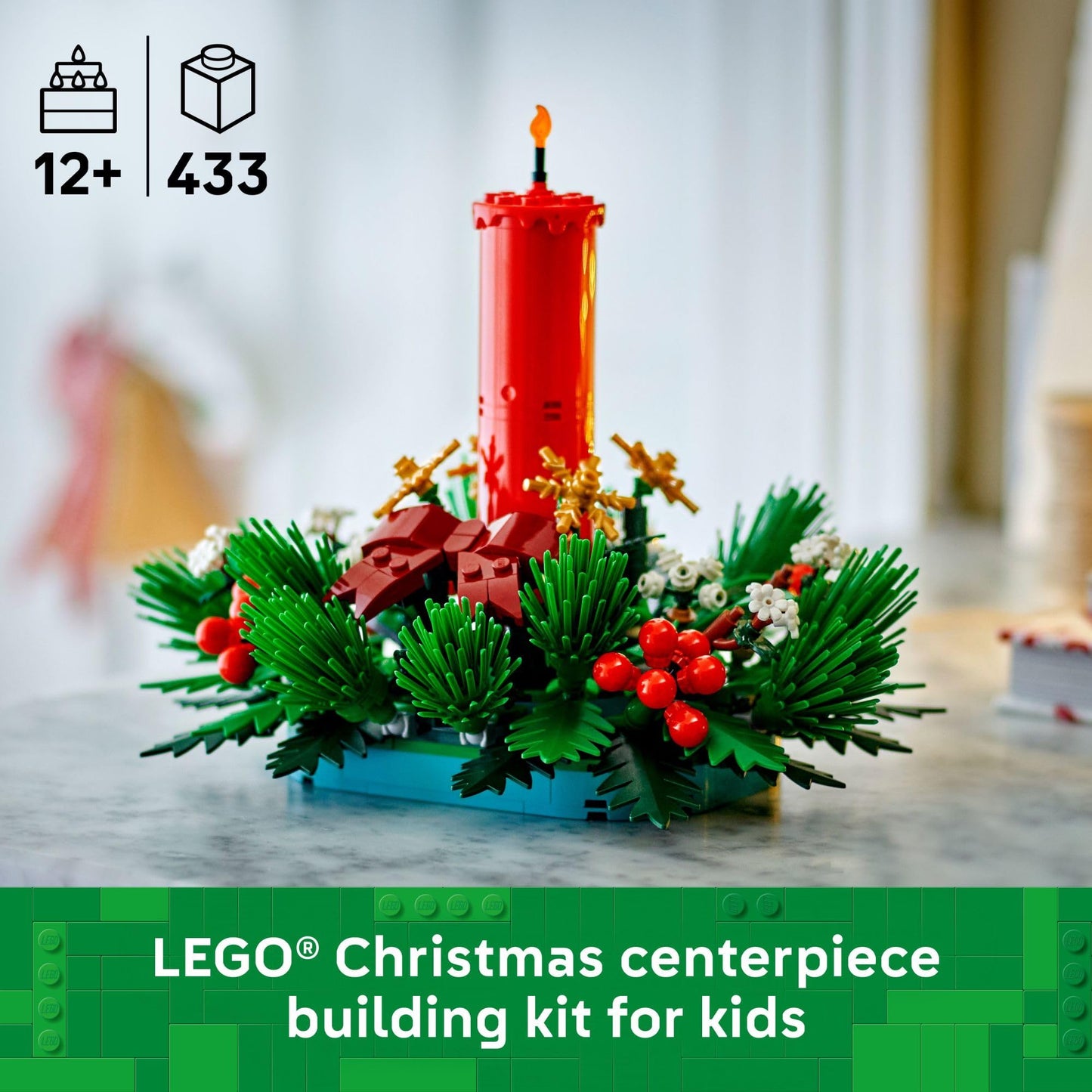 LEGO - Adorno de mesa navideño para niños - Centro de mesa navideño con ladrillos y decoración festiva para la habitación - Manualidad navideña para niñas y niños mayores de 12 años - Idea de regalo para familias - 40743