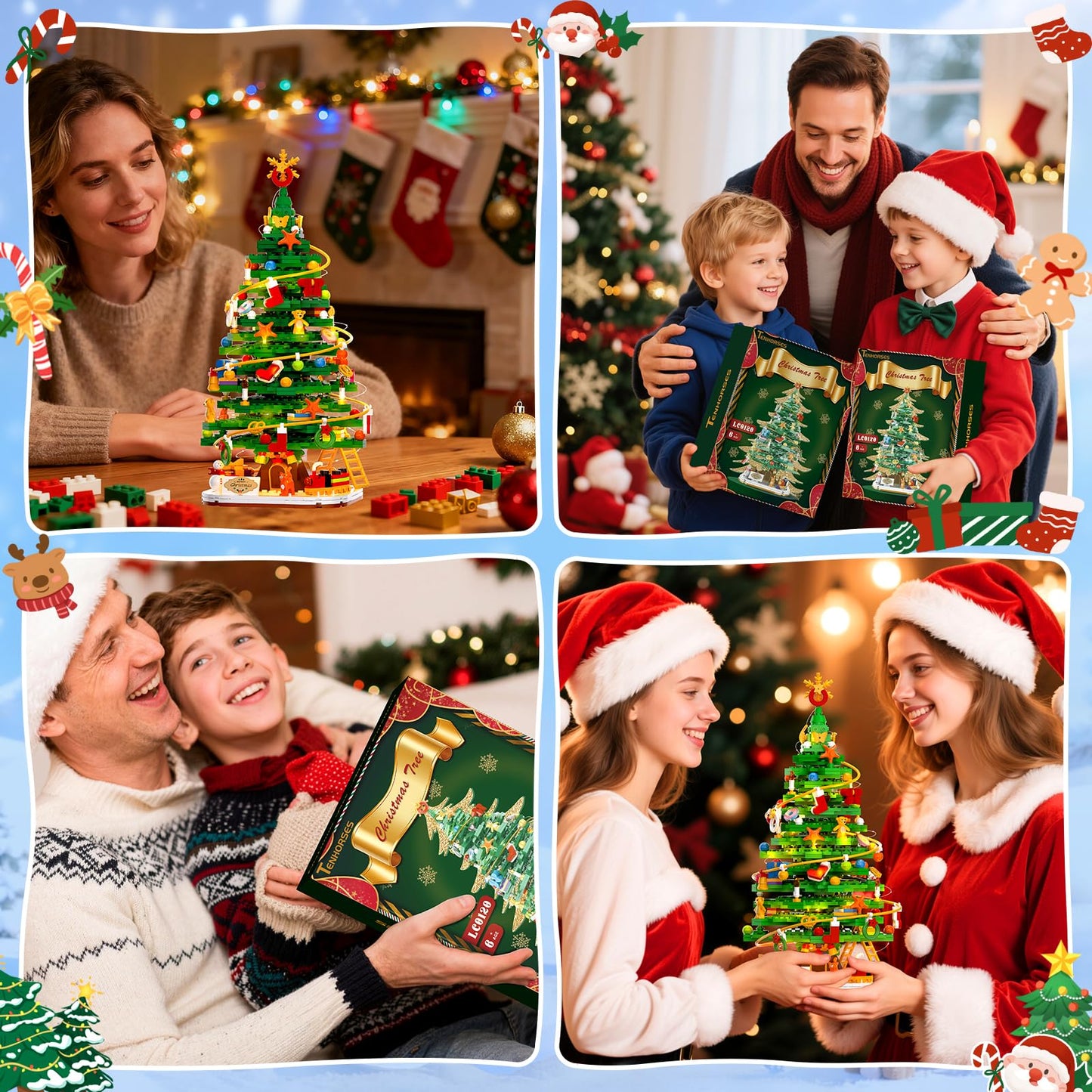 Set de construcción de árbol de Navidad con kit de luces, juguete de construcción compatible con sets navideños, decoración navideña para niños de 8 a 14 años, regalo ideal para niños, niñas y adultos (661 piezas).