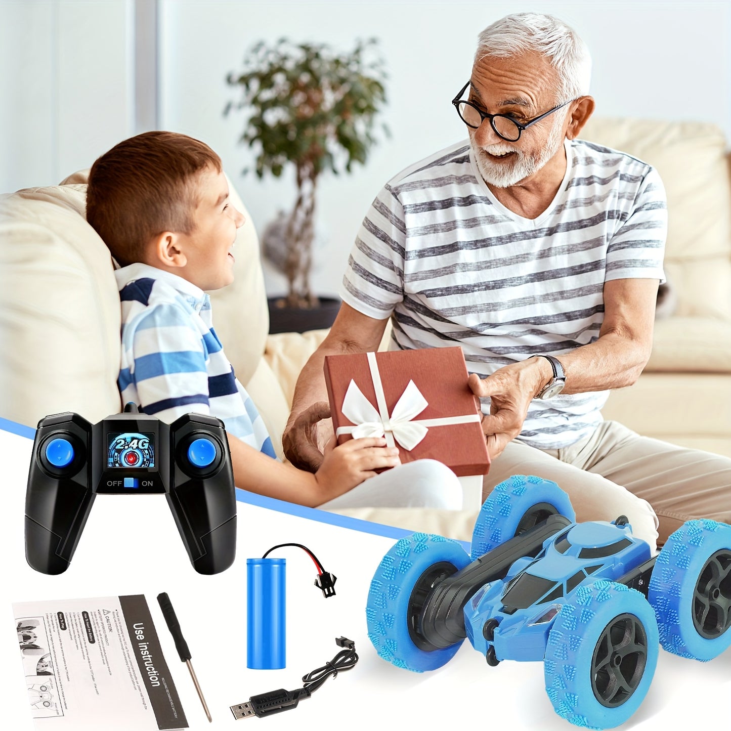 Coche teledirigido para niños de 6 a 12 años, tracción en las cuatro ruedas, giro de 360°, luces LED de 2,4 GHz y alta velocidad todoterreno. Ideal para regalo de cumpleaños o Navidad (Navidad, Halloween, Pascua).