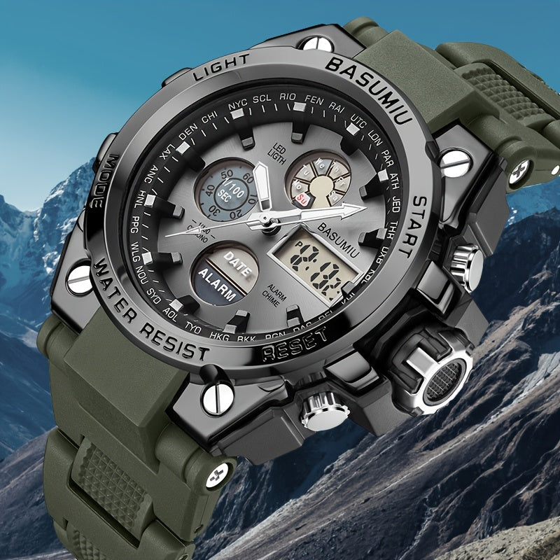 Un reloj deportivo de doble pantalla para hombres, una opción elegante para regalar.