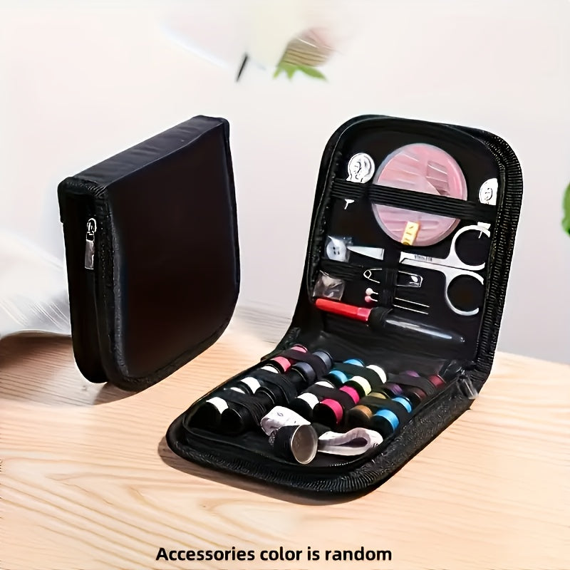 Mini juego de costura portátil - Bolsa de lona de varios colores, incluye artículos esenciales para reparaciones rápidas, viajes y mantenimiento diario. Regalo ideal para aficionados a las manualidades, estudiantes y abuel