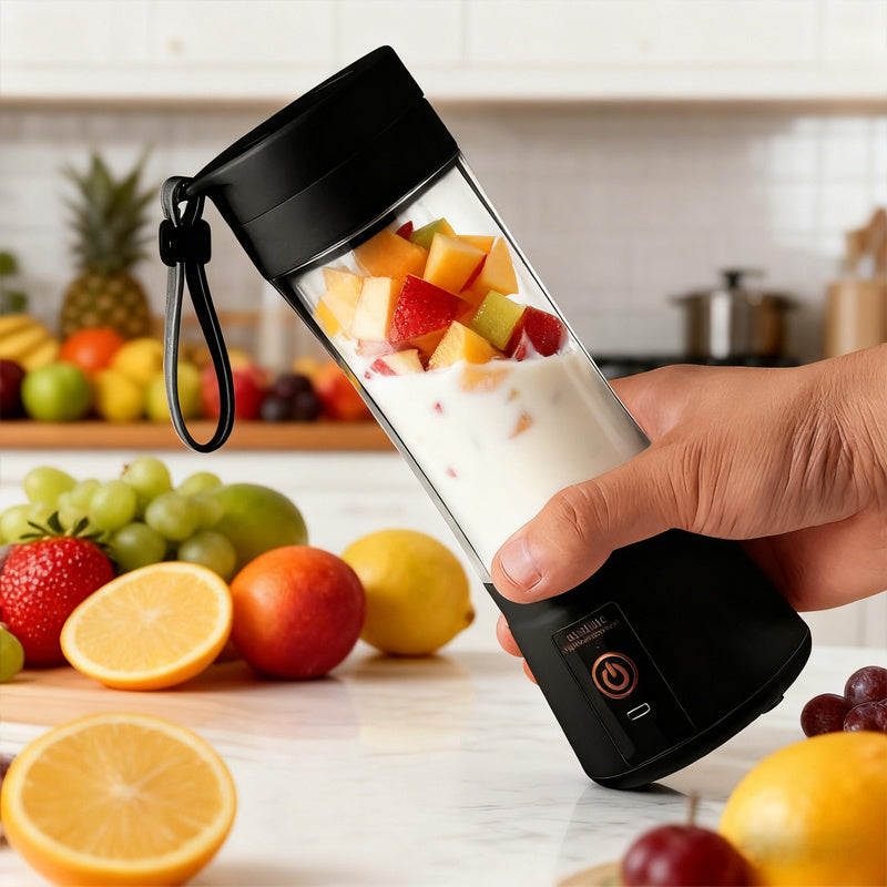 Licuadora portátil recargable de 12.85 oz, mini licuadora de jugos eléctrica USB de 1200 mAH, adecuada para batidos y licuados, jugo, 380 ml, seis cuchillas, perfecta para mezclar, rosa, negro, morado