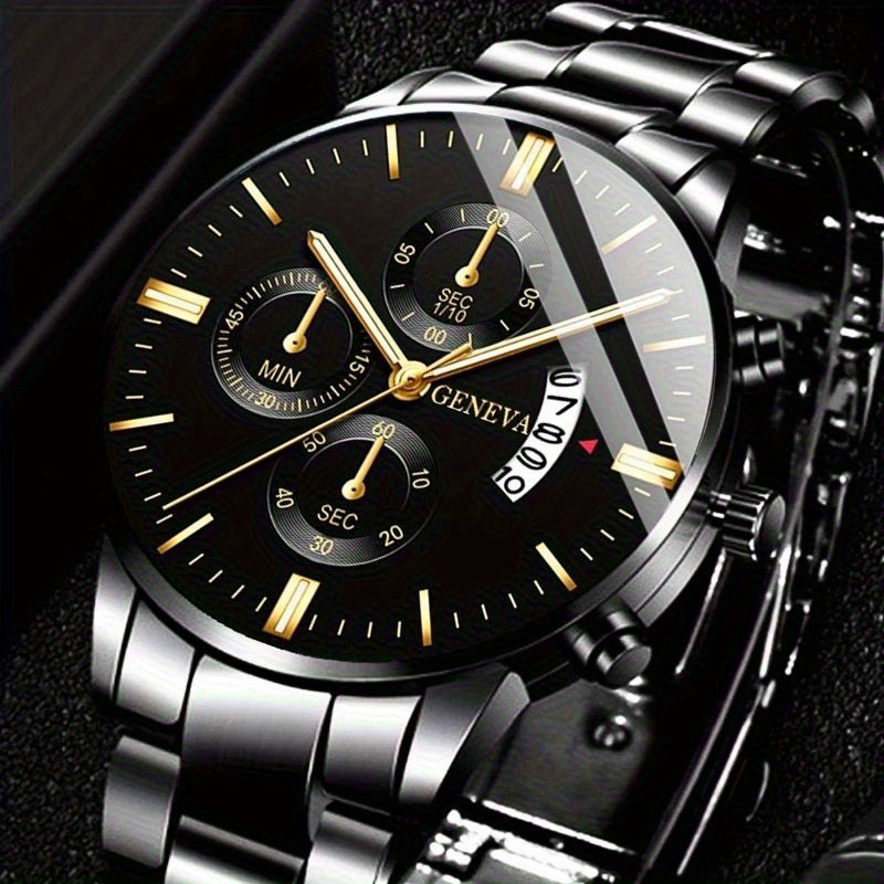 Juego de 4 relojes de moda para hombre, movimiento de cuarzo, correa de acero inoxidable con indicador de fecha | Reloj deportivo | Reloj informal | Reloj de negocios | Movimiento de cuarzo | Reloj de silicona | Reloj para ho