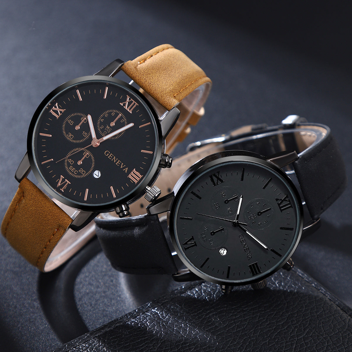 [Conjunto de relojes de moda para hombre] Conjunto de 2 relojes de moda para hombre, movimiento de cuarzo, indicador de fecha, reloj informal para hombre, reloj de negocios, ideal para uso diario, opción ideal.