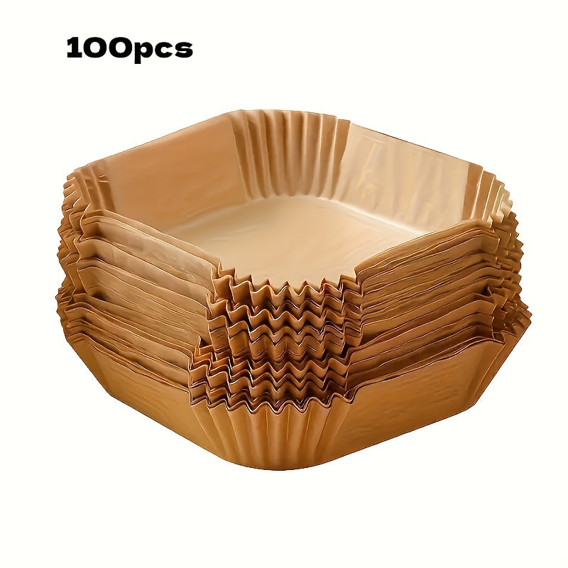 [Antiadherente | Freidora de aire] 100 láminas antiadherentes para freidora de aire | Hojas de papel marrón para hornear, asar y usar en microondas - Fáciles de limpiar, cocina saludable, perfectas para cocinas domésticas