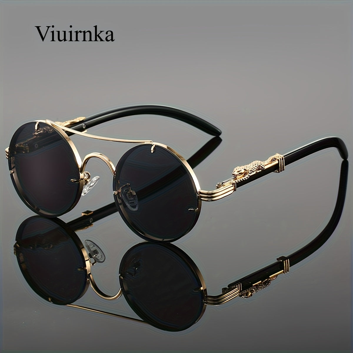 Gafas redondas unisex con doble puente, montura de metal, lentes de policarbonato antirreflejos con degradado, ideales para escalada y deportes, con bisagras con detalle de leopardo, ideales para fotografía callejera y regal
