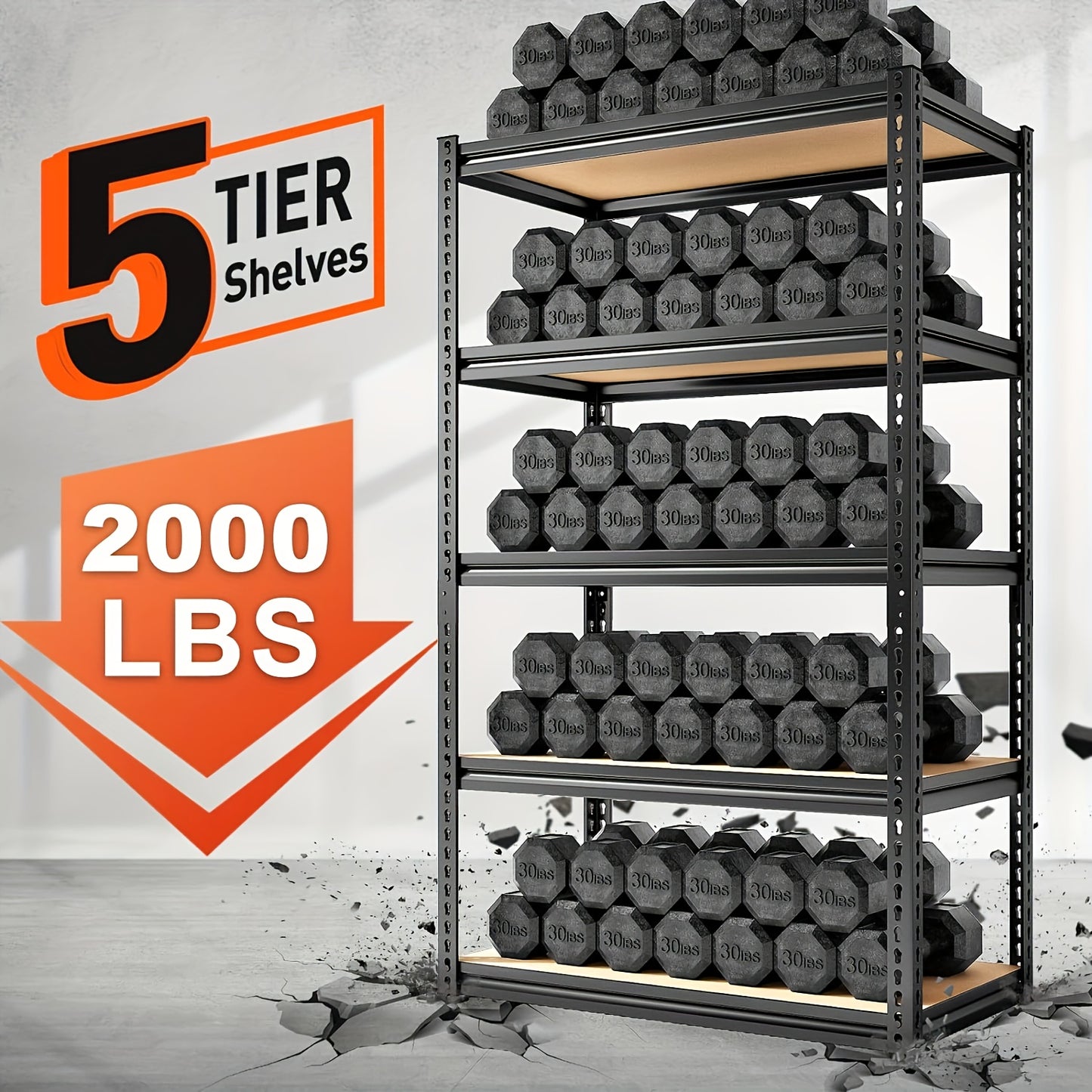 Estantería industrial REIBII de 5 niveles, resistente, con capacidad para 3000 unidades. Estantería independiente ajustable de carbono. Estantes de garaje de 183 cm de alto con fácil montaje en 10 minutos. Ideal para almac