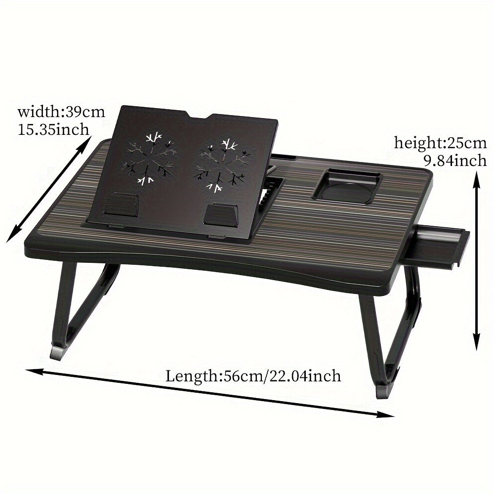 Mesa de cama portátil para portátil con portavasos y bandeja multifuncional - Escritorio de noche plegable con ranura para tarjeta para tableta, diseño robusto en forma de A, ligero y compacto para comer, leer, escribir en