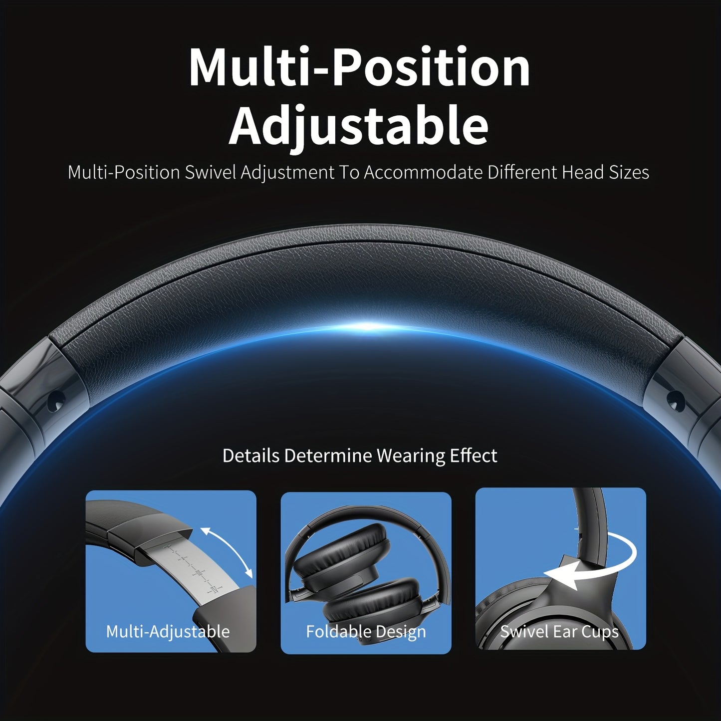 Auriculares supraaurales con micrófono, 65 horas de reproducción, ligeros, plegables y portátiles, con graves estéreo, llamadas manos libres, ideales para juegos, PC y teléfonos móviles, con cancelación de ruido ENC |