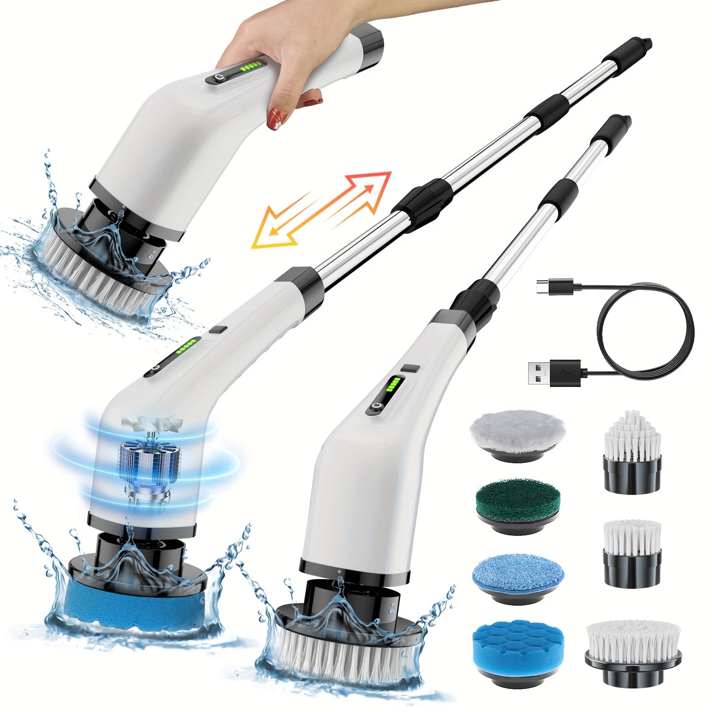 Cepillo de limpieza eléctrico multifuncional (2025), mango largo telescópico, 7 en 1, herramienta de limpieza, para suelos y cocinas, fregador de suelos, fregador de cocina, fregador con mango.