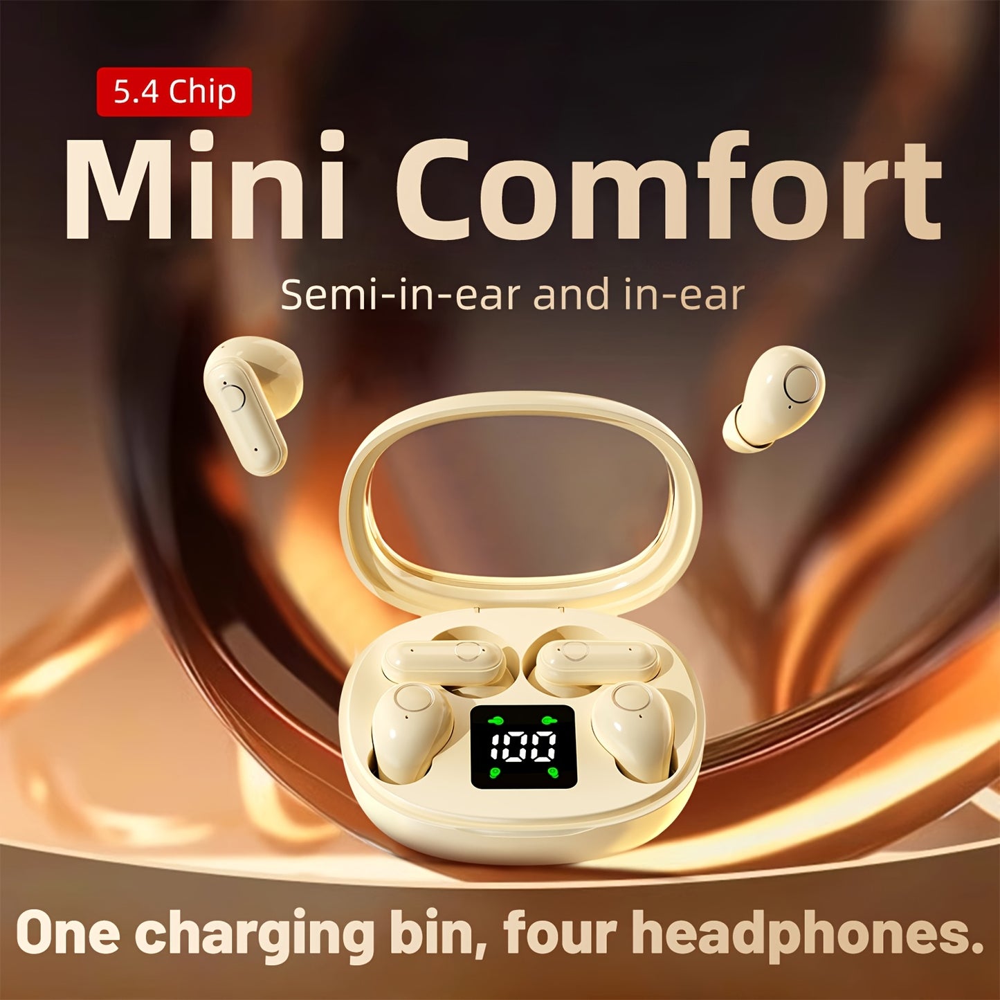 Auriculares inalámbricos deportivos ultracompactos con mango corto, estéreo de graves Hi-Fi, calidad de sonido dual 5.4, reducción de ruido cómoda, pantalla digital de alta definición con micrófono, tiempo de espera ult