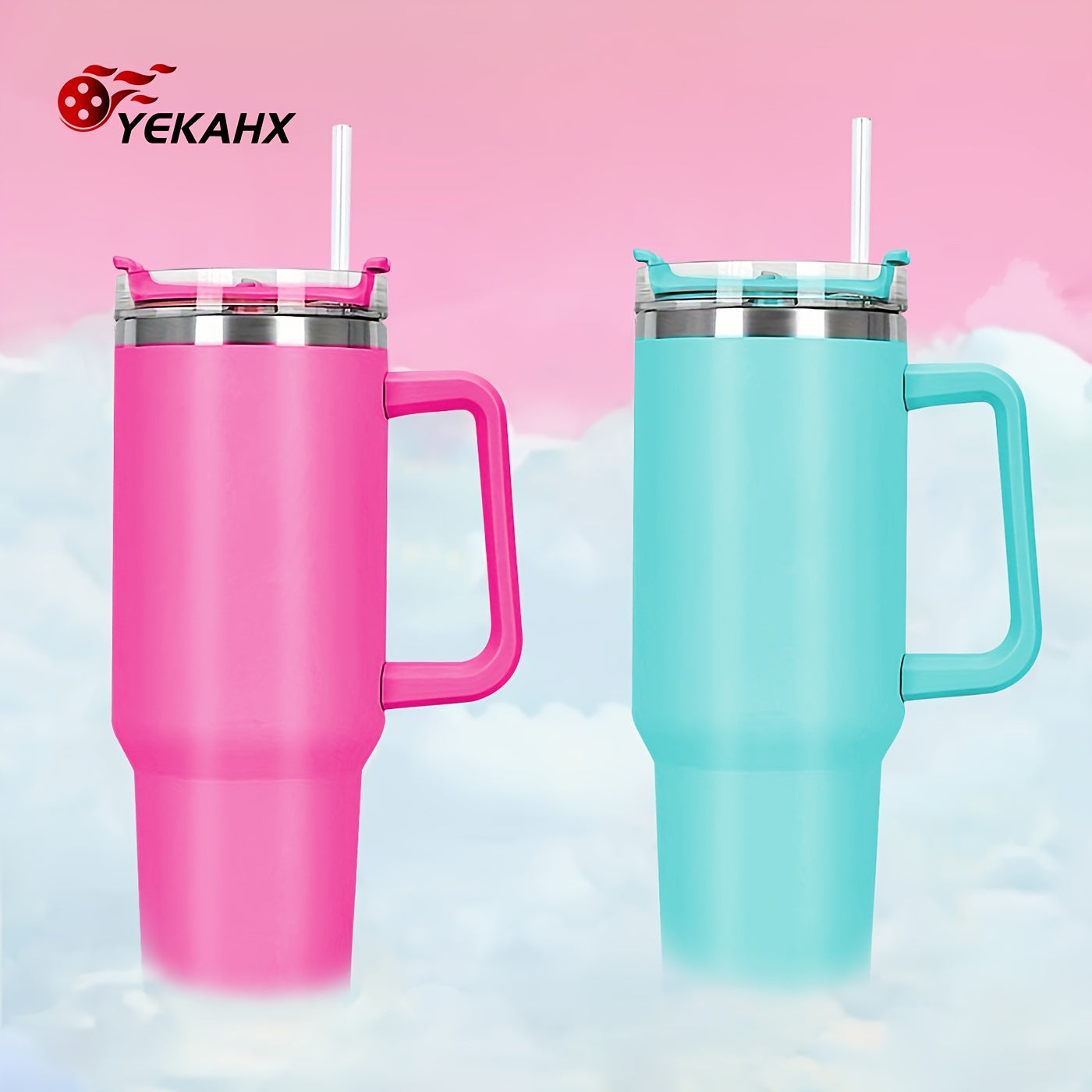 Vaso de acero inoxidable de 1,2 litros con asa y tapa con pajita, taza térmica de viaje para deportes, fitness y actividades al aire libre, reutilizable para coche, botella de agua de gran capacidad (1,2 litros), varios colo