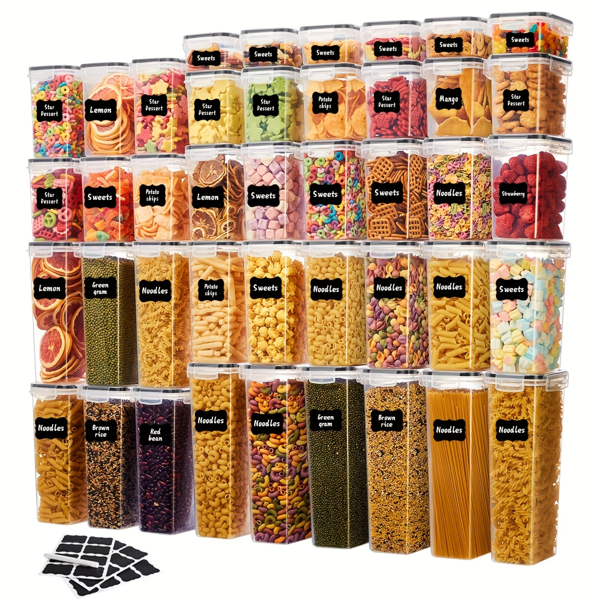 Set de organizador para alimentos. Plástico sin BPA para cereales, pastas y harina.