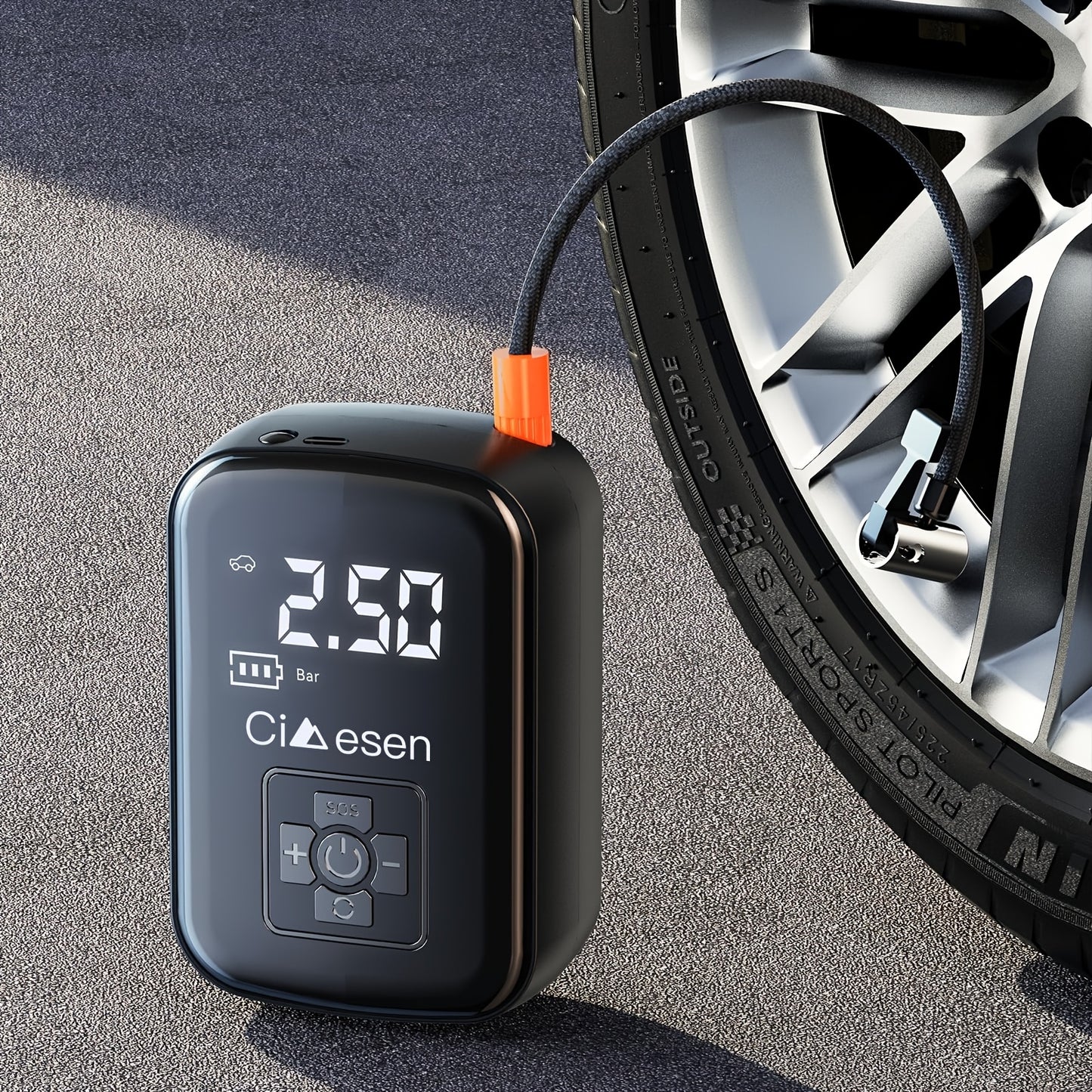 Inflador de neumáticos portátil con pantalla digital, compresor de aire inalámbrico rápido, recargable por USB, adaptador de boquilla multifunción, batería de litio de larga duración para neumáticos y balones de coche