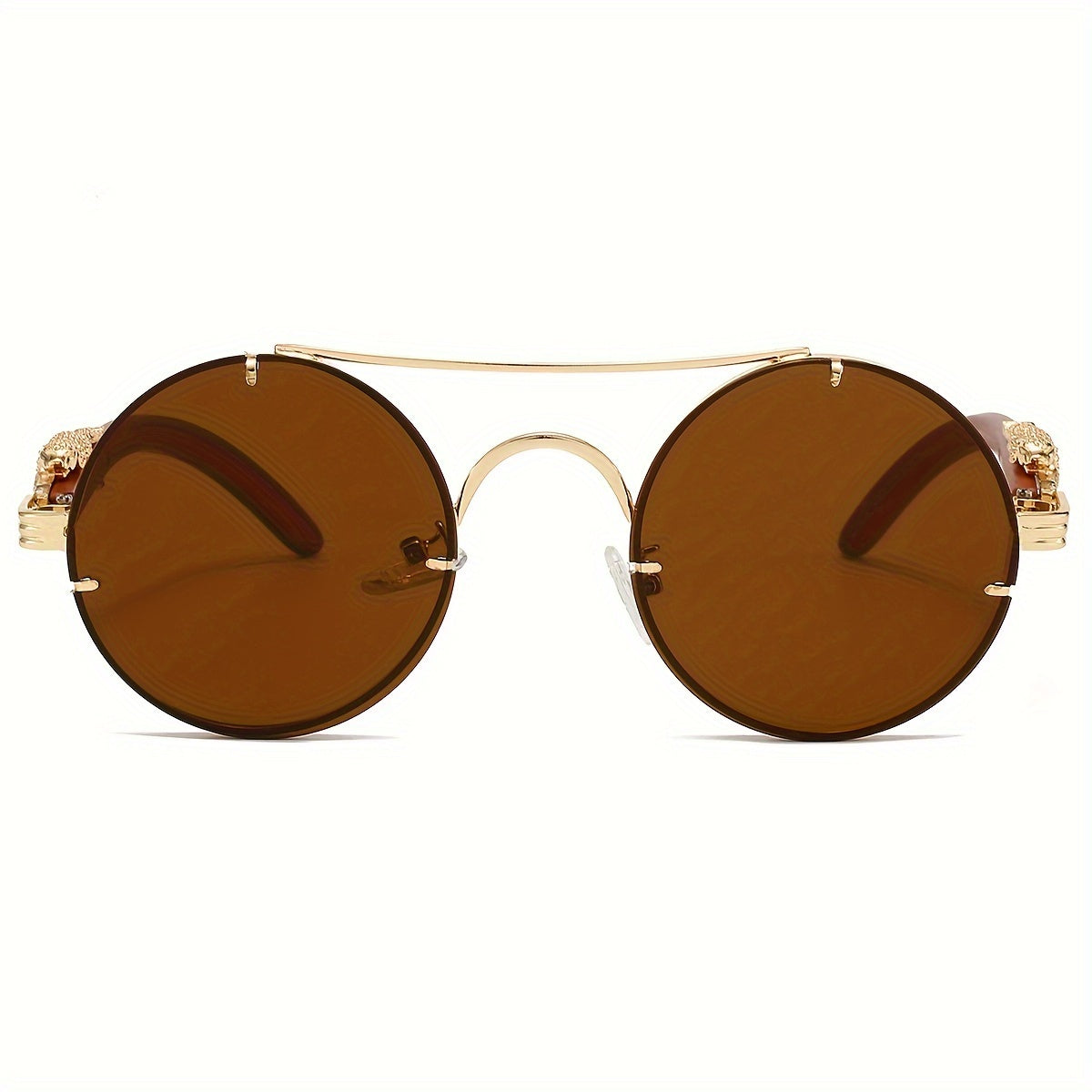 Gafas redondas unisex con doble puente, montura de metal, lentes de policarbonato antirreflejos con degradado, ideales para escalada y deportes, con bisagras con detalle de leopardo, ideales para fotografía callejera y regal