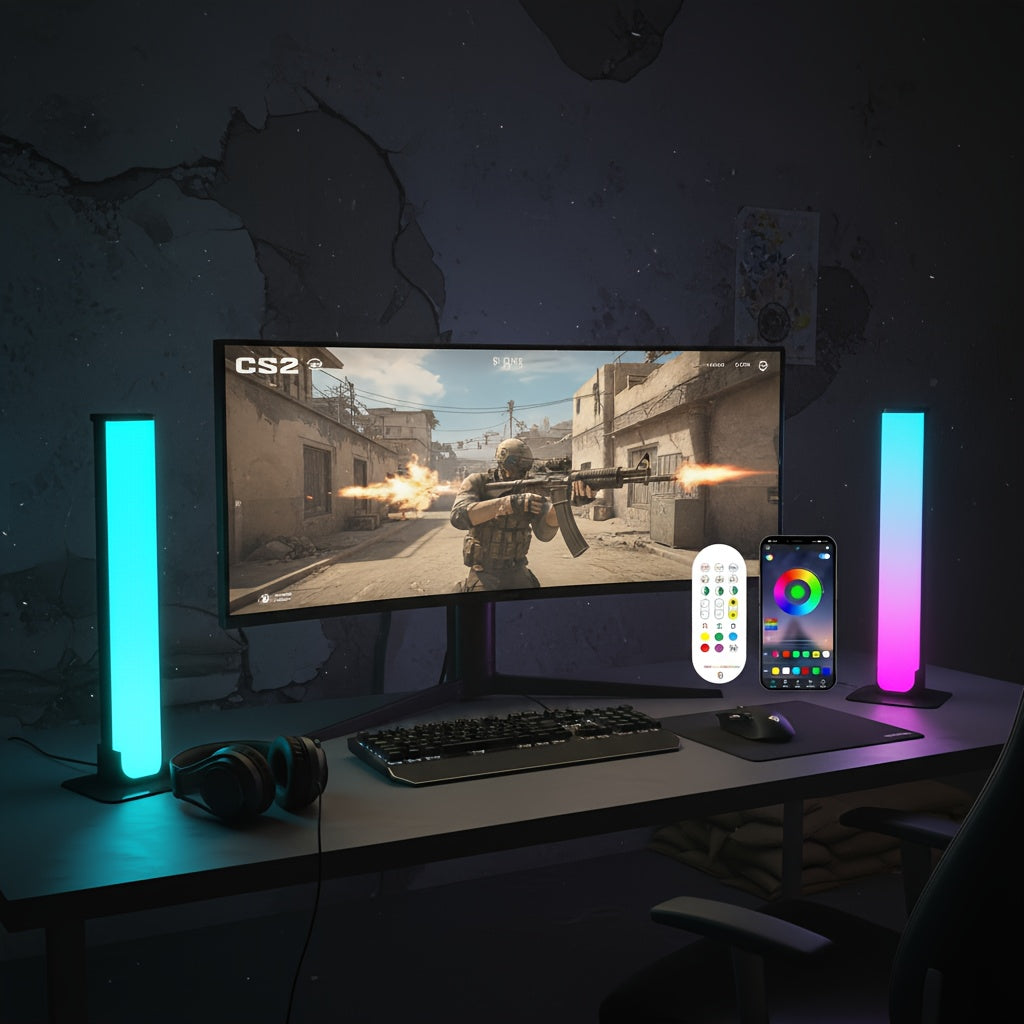 2 tiras de luz LED inteligentes, luz nocturna RGB con control remoto y aplicación, retroiluminación con sincronización de música para decoración de dormitorio, TV de juegos, lámpara de escritorio, configuración de jueg