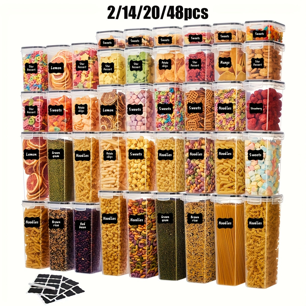 Set de organizador para alimentos. Plástico sin BPA para cereales, pastas y harina.