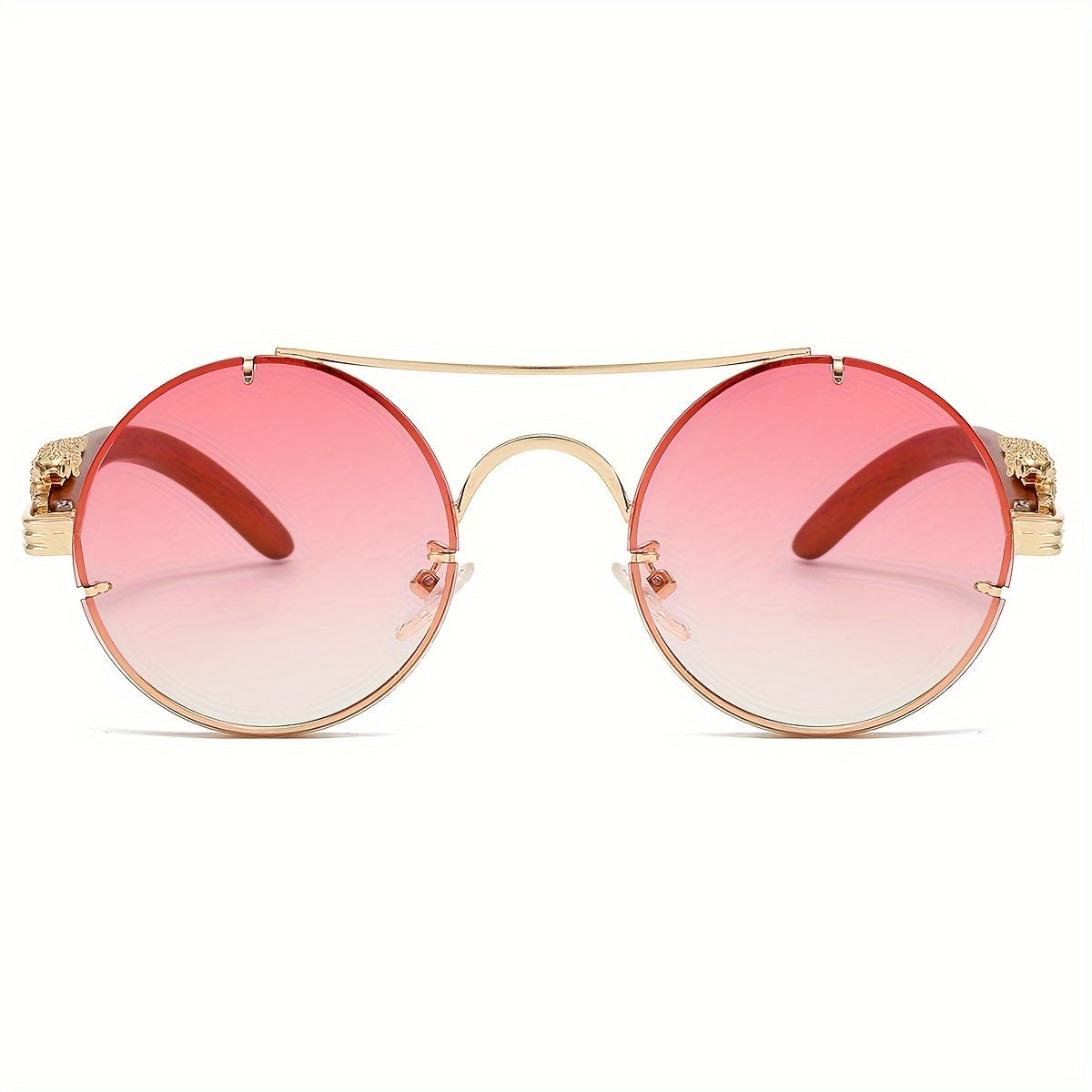 Gafas redondas unisex con doble puente, montura de metal, lentes de policarbonato antirreflejos con degradado, ideales para escalada y deportes, con bisagras con detalle de leopardo, ideales para fotografía callejera y regal