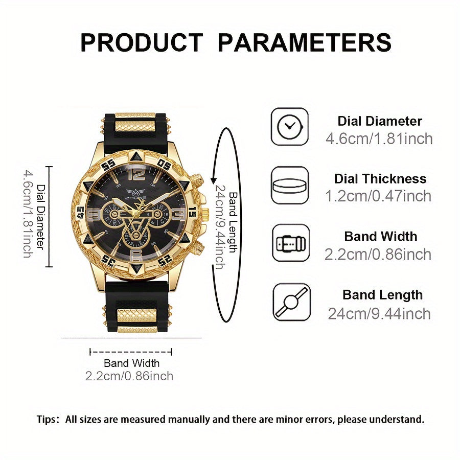 Juego de 4 relojes de moda para hombre, movimiento de cuarzo, correa de acero inoxidable con indicador de fecha | Reloj deportivo | Reloj informal | Reloj de negocios | Movimiento de cuarzo | Reloj de silicona | Reloj para ho