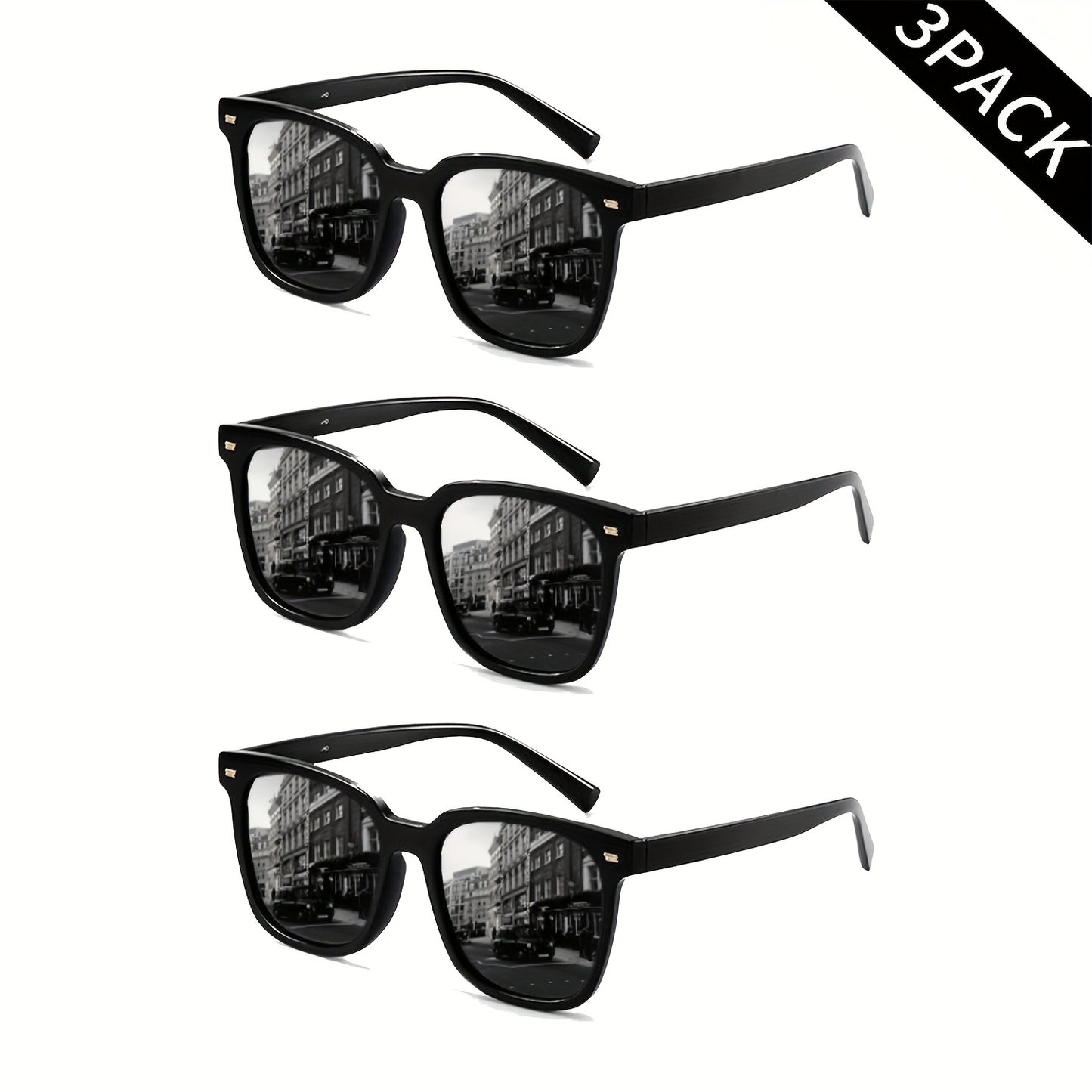 3 pares de gafas polarizadas para hombre y mujer, ligeras, clásicas, cuadradas, deportivas, resistentes a los rayos UV, ideales para ciclismo, conducción, running y pesca.