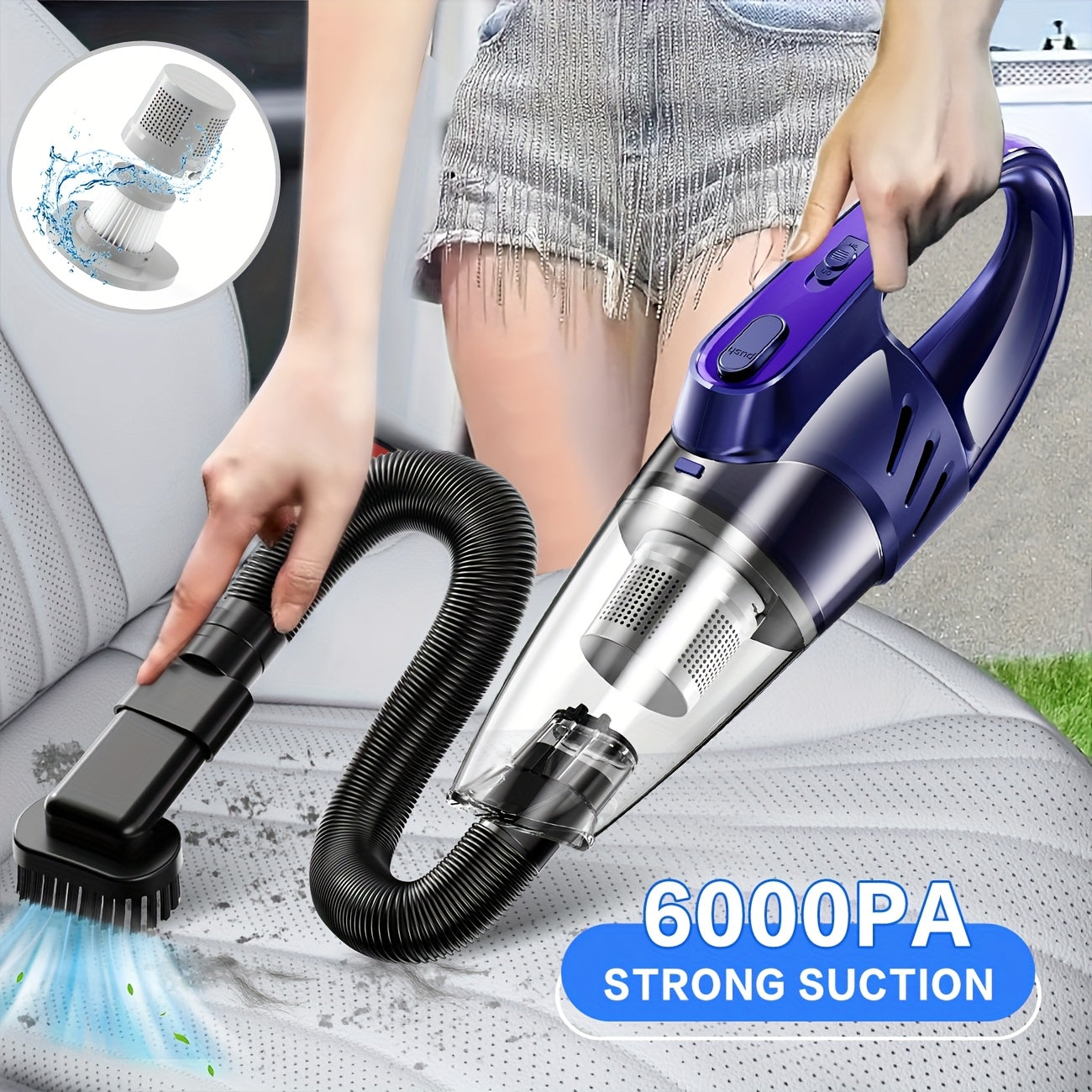 Aspiradora de mano para coche, silenciosa, con 5 accesorios, ideal para limpieza interior, hogar, mascotas, accesorios para coche, regalos.