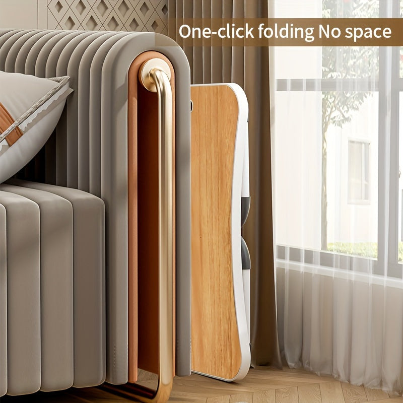 Mesa de cama portátil para portátil con portavasos y bandeja multifuncional - Escritorio de noche plegable con ranura para tarjeta para tableta, diseño robusto en forma de A, ligero y compacto para comer, leer, escribir en