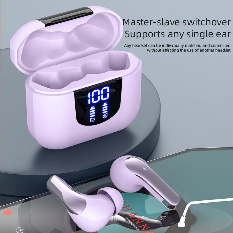 Auriculares inalámbricos de 5.5" con sonido estéreo de graves, micrófono con cancelación de ruido y pantalla LED, intraaurales, 40 horas de reproducción, ideales para portátiles, tabletas, teléfonos móviles y para pra
