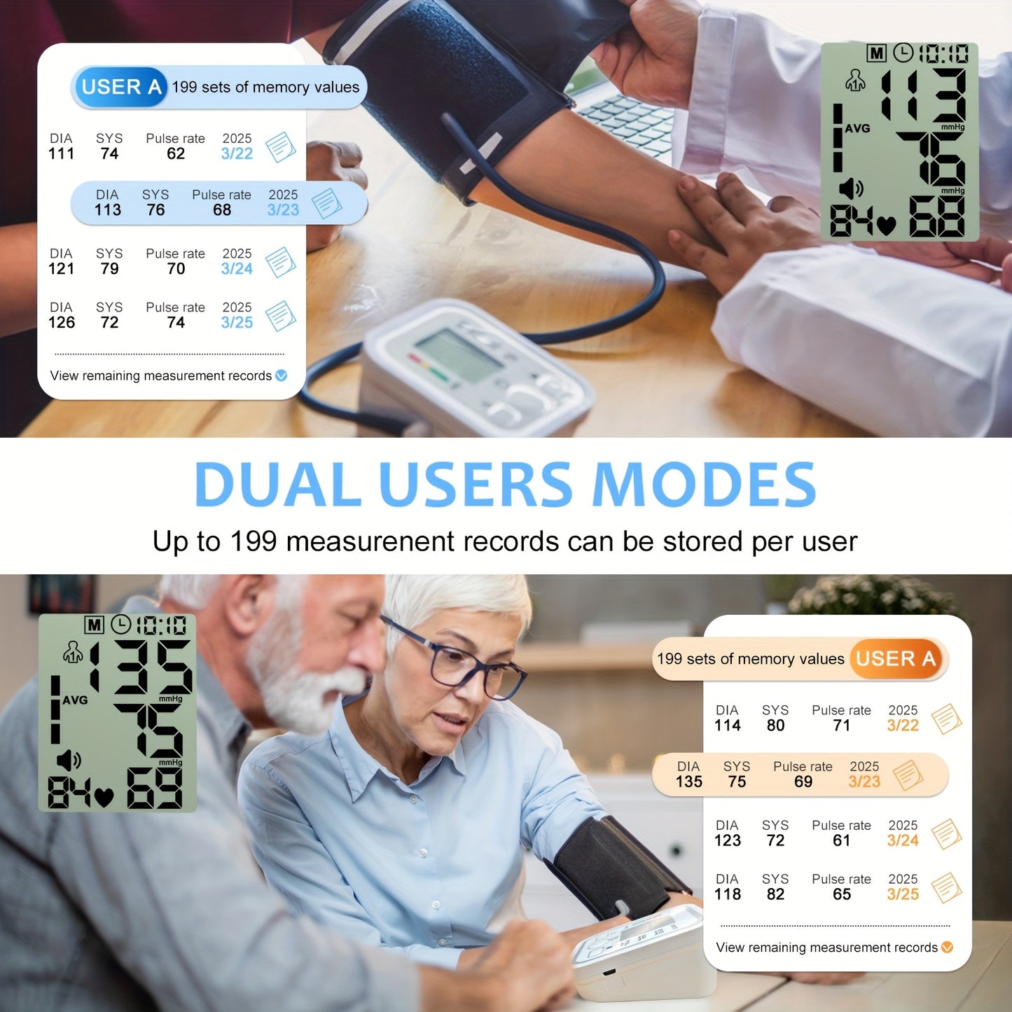 Tensiómetro portátil de brazo todo en uno | Pantalla LCD grande, control con un solo toque, informes de voz, alertas de hipertensión, memoria de 2x99, brazalete ajustable | Imprescindible para el hogar y viajes, ideal para