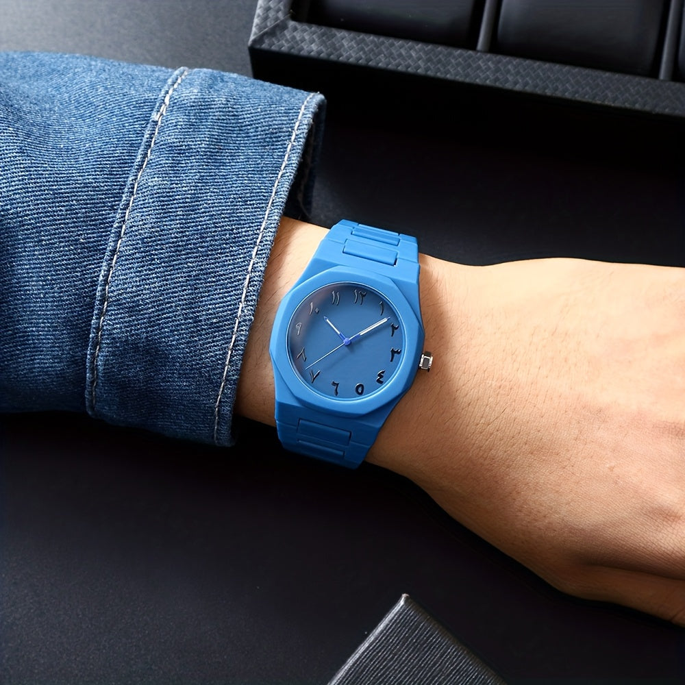 [Relojes de cuarzo para hombres] Reloj de cuarzo para hombre con números arábigos negros, relojes de estilo informal de negocios para hombres, diseño minimalista para vestimenta informal, reloj perfecto para Halloween, Nav