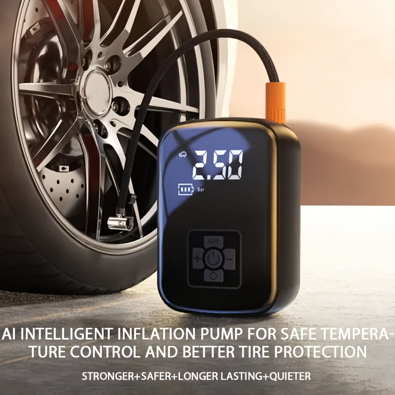 Inflador de neumáticos portátil con pantalla digital, compresor de aire inalámbrico rápido, recargable por USB, adaptador de boquilla multifunción, batería de litio de larga duración para neumáticos y balones de coche