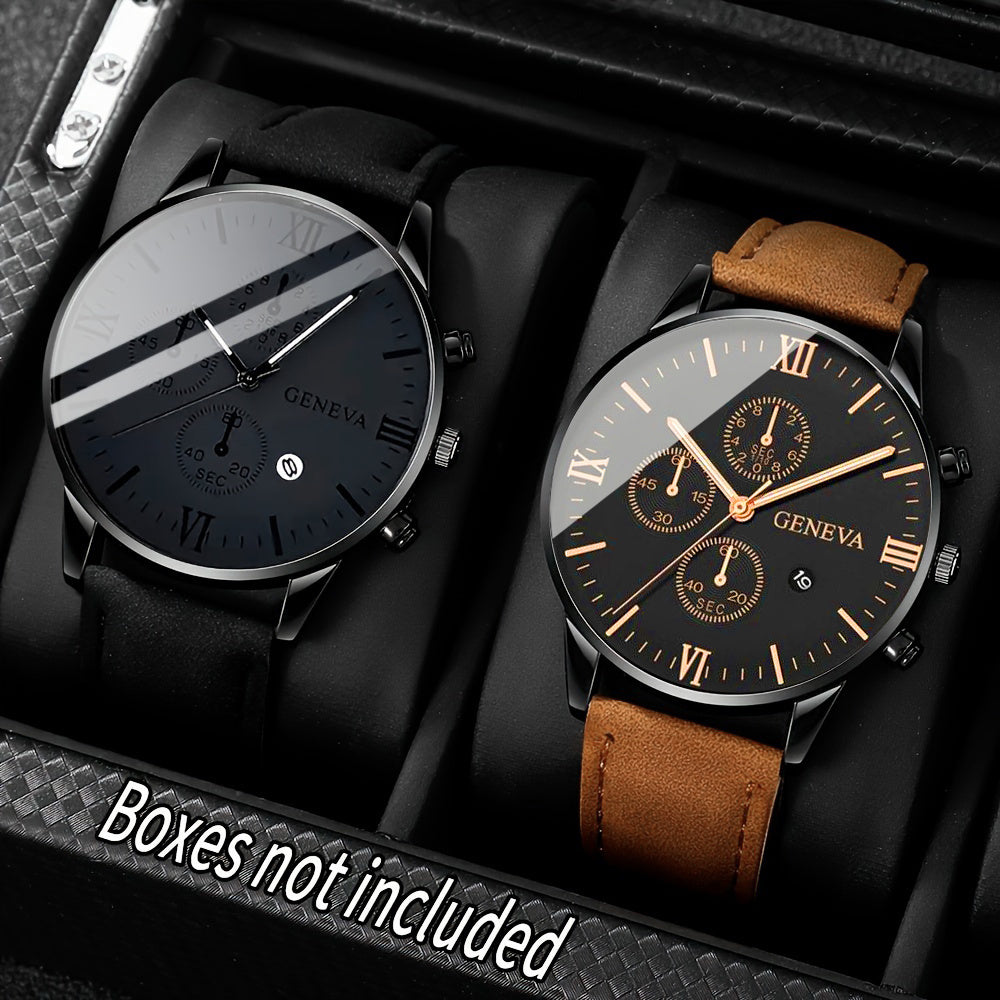 [Conjunto de relojes de moda para hombre] Conjunto de 2 relojes de moda para hombre, movimiento de cuarzo, indicador de fecha, reloj informal para hombre, reloj de negocios, ideal para uso diario, opción ideal.