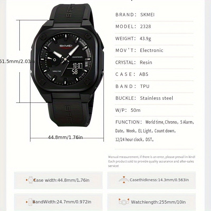 [Reloj analógico digital SKMEI] Reloj analógico digital unisex SKMEI | Pantalla dual, resistente al agua hasta 30 m, cronómetro, ventana de fecha, a prueba de golpes, correa de TPU y hebilla de acero inoxidable, ideal para